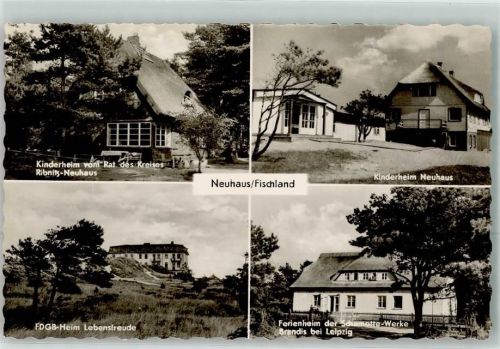 18347 O2591 Neuhaus b Ribnitz-Damgarten Foto AK Fischland Kinderheim FDGB Heim Lebensfreude Ferienheim Schamotte Werke Brandis