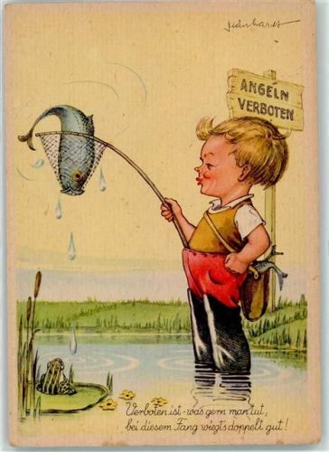 Kind Angeln Fisch Spruch Frosch Künstlerkarte