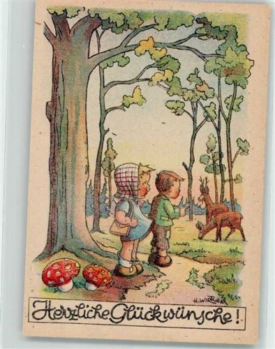 sign.Wirtgen H. Kinder Rehe Fliegenpilz