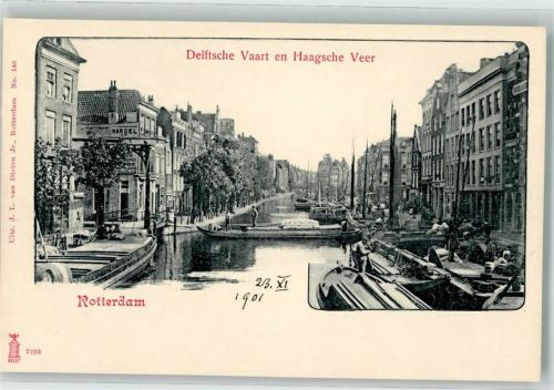 Rotterdam 1901 Delftsche Vaart en Haagsche Veer Grachtenboote
