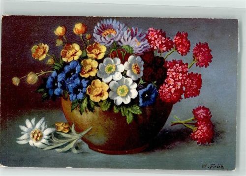 Blumen in Vase Edelweiss Enzian