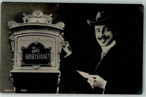 1910 Postbriefkasten Mann Brief