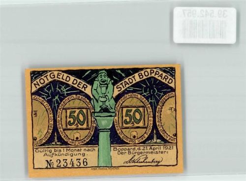 Boppard 1921 50 Pfg. die Lustige Stadt Boppard Notgeld Nr. 23436
