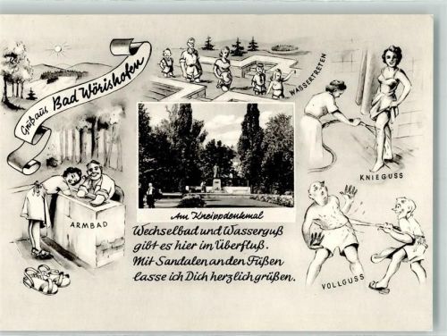 Bad Wörishofen Lustige zeichnerische Darstellungen Armbad Vollguss Knieguss Wassertreten