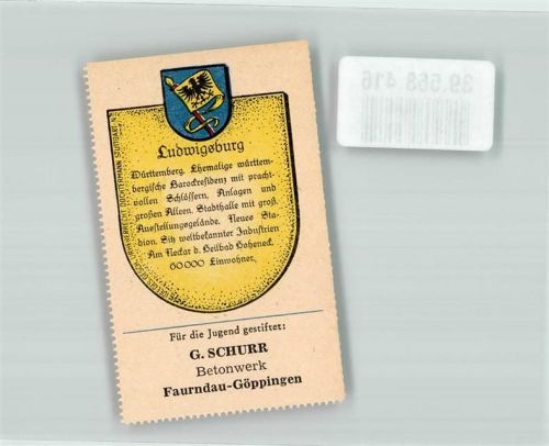 Ludwigsburg Stadtwappen mit Chronik Wappensammelmarke Nr.302 Deutscher Heimatdienst
