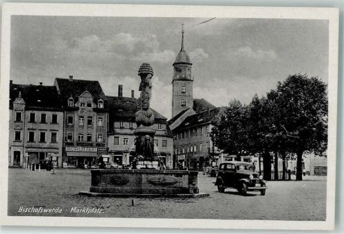 Bischofswerda Marktplatz Brunnen Kirche Auto Oldtimer