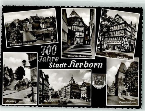 Herborn Blick von der Dillbrücke Haus Bast St. Leonhardsturm Marktplatz Kirchberg