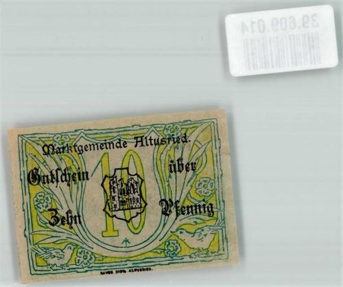 Altusried 1920 Notgeldschein 10 Pfennig Marktgemeinde Schwein Rüben