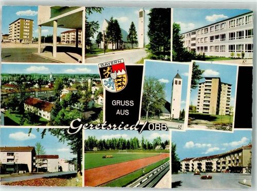 Geretsried Kirche Maria Hilf Ev. Petruskirche Volksschule Sportplatz Hochhaus Neubausiedlungen