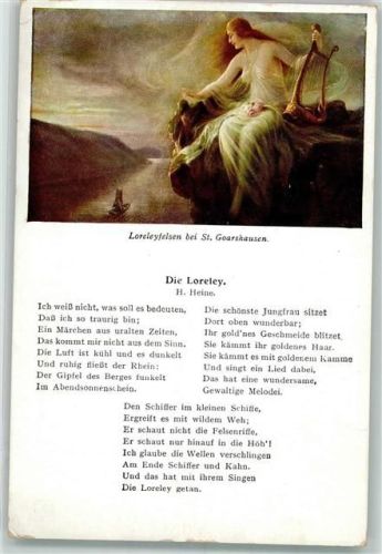 Loreley 1928 Gedicht von H. Heine und bildliche Darstellung der verführerischen Frau Erotik KRB Rheinlieder Nr. 8