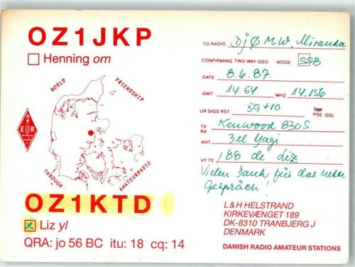 Aarhus 1987 Amateurfunk QSL-Karte Tranbjerg