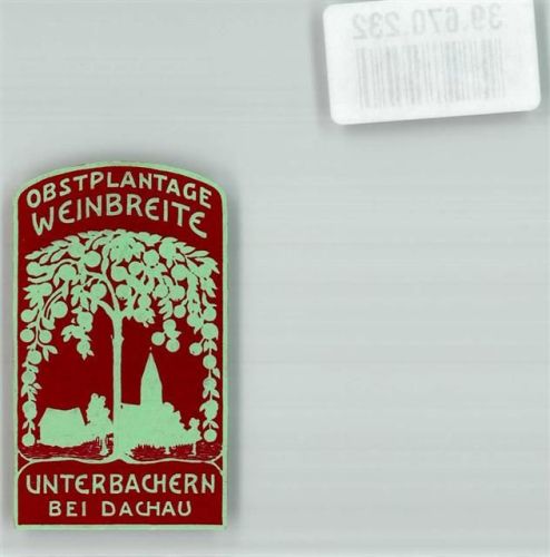 Unterbachern Obstplantage Weinbreite Baum Kirche Reklamemarke