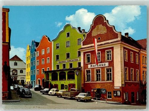 Schärding Innere Stadt Rathaus Gasthaus zur Stiege VW Käfer Auto LKW