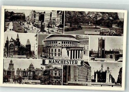 Manchester 1949 Foto AK Piccadilly Universität Manchester Cathedral Town Hall the Royal Infimary