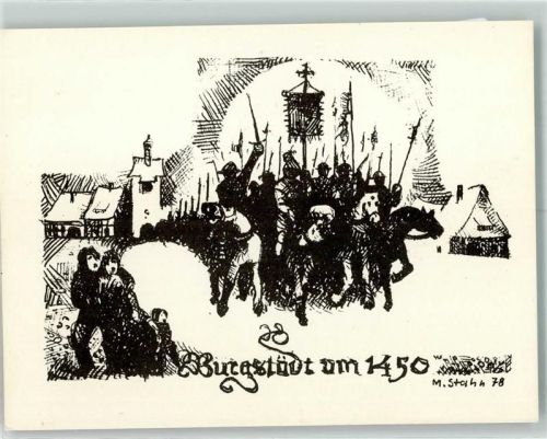 Burgstädt sign. Stahn, M. Ansicht um 1450 Künstlerkarte
