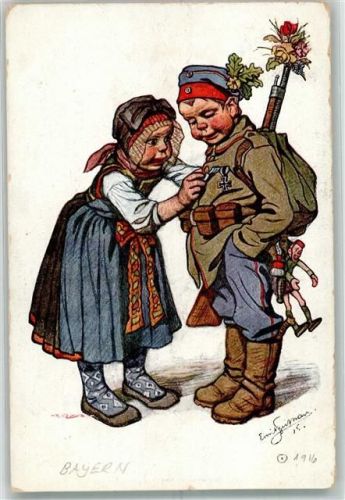 1916 Kinder in Uniform WK I Tracht Bayern Künstlerkarte Nr. 13 Verlag Siegfried Bäcker