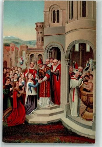 Papst Prister Frauen sign. Memling Hans Die Ankunft in Rom Verlag Stengel Nr.29157