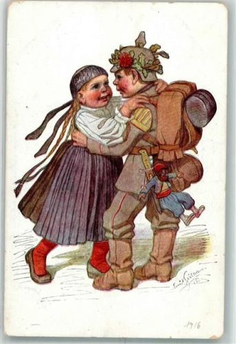 1916 Kind in Uniform schwäbische Tracht Puppe Künstlerkarte Nr. 15 Verlag Siegfried Bäcker