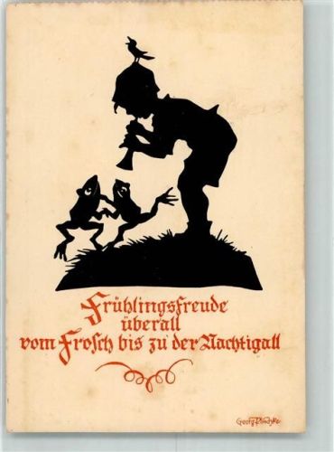 1932 Scherenschnitt Frösche tanzen zur Flötenmusik eines Kindes Tiere vermenschlicht