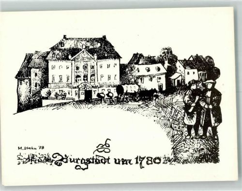 Burgstädt sign. Stahn, M. Ansicht um 1780 Künstlerkarte