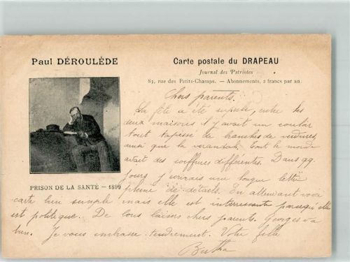 1901 Paul Deroulede Prison de la Sante 1899 Journal des Patriotes