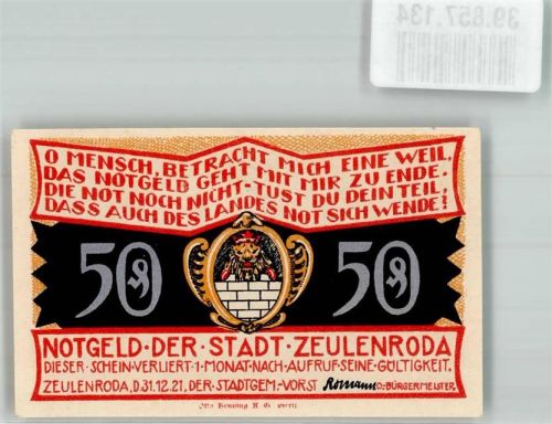 Zeulenroda 1921 50 Pfennig Kirche von Leitlitz