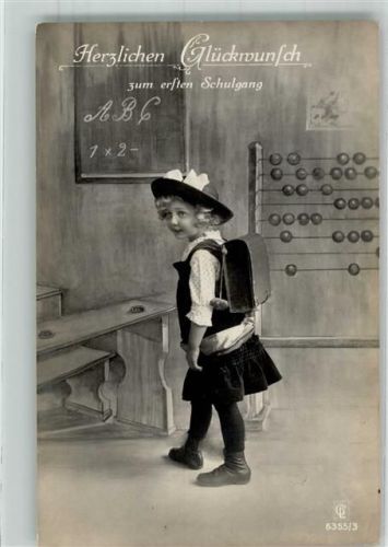 Fotoverlag Gustav Liersch Erster Schulgang Schulranzen Rechenschieber GL & Co Fotomontage AK