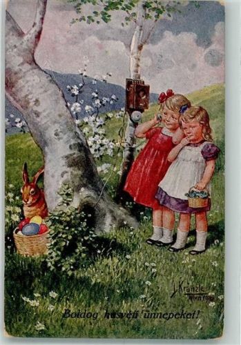 1923 Zwei Mädchen telefonieren zu Ostern mit dem Osterhasen Verlag Gustav Braun 906