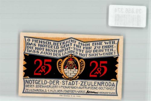 Zeulenroda 1921 25 Pfennig Tscherlichbrücke