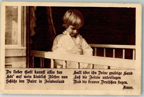 1915 Kleiner Junge bittet Gott um den Sieg des deutschen Heeres Zensur Altona No. 591 Feldpost WK I Burghausen