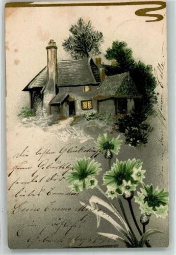 1906 Kornblumen vor einem einsamen Gehöft