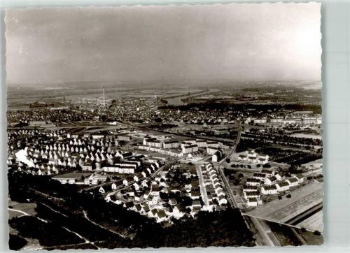 Rüsselsheim Fliegeraufnahme Ort handschrfitlich Foto Original aus Archiv eines Ansichtskartenverlags