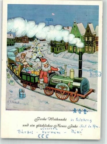 Weihnachten Neujahr Engel Eisenbahn sign. Arnulf Dennoch Verlag Nr.165