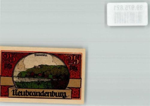 Neubrandenburg 1921 Einlösung Stadtkasse 25 Pfennig Belvedere