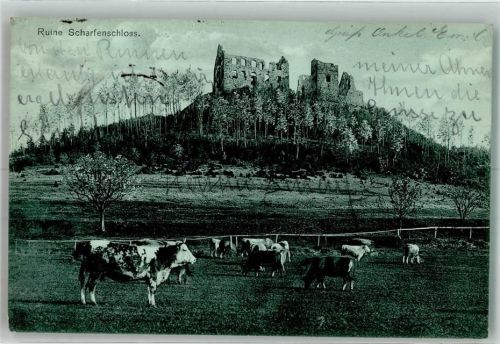 Donzdorf 1912 Schloss Ruine Scharfenschloss Kühe Bahnpost Zug 48
