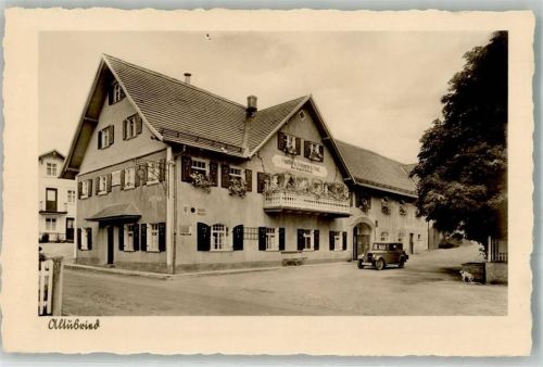 Altusried Gasthaus und Brauerei zur Post Auto Foto AK Rückseite beklebt