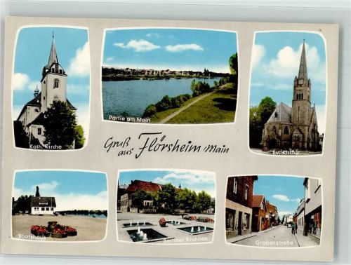 Flörsheim St. Gallus Kirche Mainufer Ev. Kirche Bootshaus Berliner Brunnen Grabenstraße