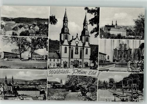 Prüm Sankt-Salvator-Basilika mit Regino-Schule Konvikt Schwimmbad Waldbad Spazierweg