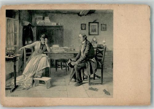 1900 Frau Fußbank Nähkorb Hausbesuch