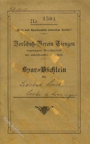 Spar-Büchlein 1913 Vorschuss-Verein Tiengen
