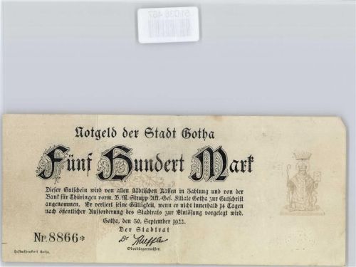 Notgeld 500 Mark , Gotha