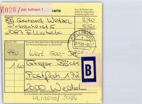 Rellingen Paketkarte