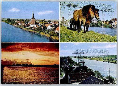 21756 W2176 Osten , Oste - Teilansicht, Pferde, Sonnenuntergang, Flusspartie, Fotoabzug
