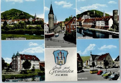 97737 W8780 Gemünden a. Main - Scherenburg, Huttenschloss, Obertorturm, Mühlgraben, Markt