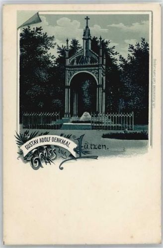 06686 O4854 Lützen Lithographie Gustaf Adolf Denkmal