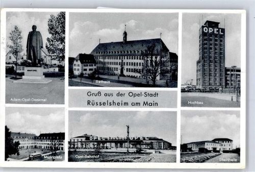 65428 W6090 Rüsselsheim - Adam Opel Denkmal Rathaus Opelturm Marktplatz Opel Bahnhof Stadthalle