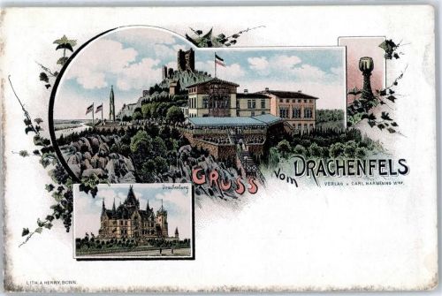 53639 W5330 Drachenfels Lithographie Drachenburg