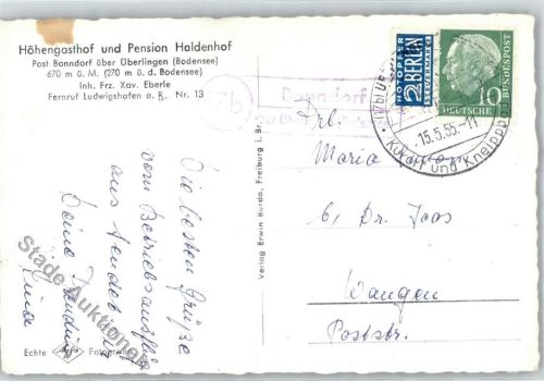 Bonndorf Landpoststempel Gasthaus Pension Haldenhof Notopfer