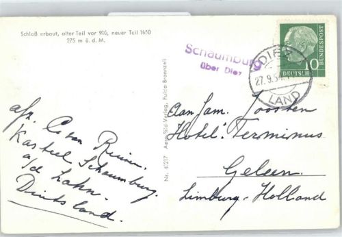 Schaumburg Landpoststempel Fliegeraufnahme Schloss