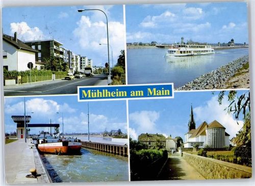 Mühlheim Ulmenstrasse Main Schleuse Kirche Ausflugsschiff